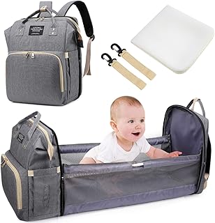 Baby Wickeltaschen, Uiter Tragbar Baby Reisebett Krippe Wickeltasche Rucksack Multifunktions wasserdicht mit Wickelauflage Telefon Ladeanschluss Kinderwagenhaken viele Fächer