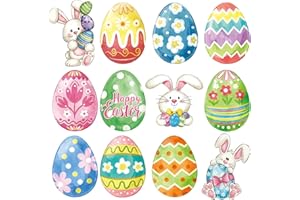 Large 9"x12" Spring Easter Egg Bunny Cutouts Decorations Cardboard Cutout Set, 12 Sheets Bunnies Cutouts Wall Door Windows De