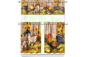aiwkjdns 3 Piece Chicken Kitchen Curtains and Valances Set for Windows Rooster Kitchen Window Curtains Over Sink Decor 27.5x3
