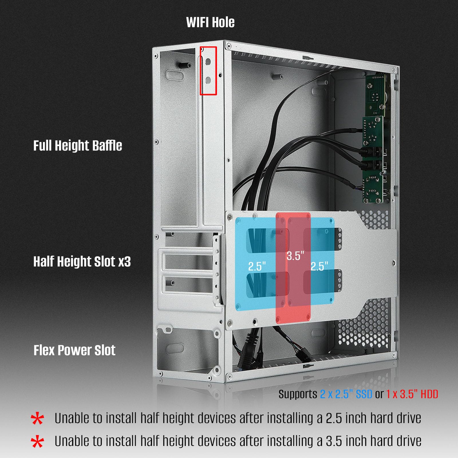 mATX (Mini ITX) PC Case,Micro ATX PC Case,Mini Tower Small Form Factor,0.8mm Thickness SPCC Material,Suitable for MicroATX(244mm x 244mm)/Mini ITX(170 * 170mm) Motherboards