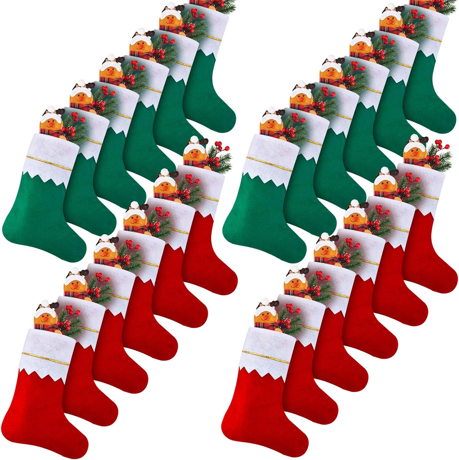 Stockings & Holders - Skylety Christmas Felt Stockings Red and Green Christmas Tree Hanging Ornaments for Family Christmas Holiday Decorations DIY Craft Large Christmas Kids Stocking Bags (24 Pieces,3.94 x 7.09 Inch)