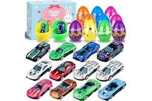 Hoarosall 12pcs Kids Easter Gifts Race Car Vehicle Toys,Prefilled Plastic Easter Eggs Gifts for Boys, Easter Eggs with Toys Inside Car Easter Toys for Kids Ages 4-8，8-12
