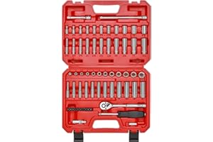 Mayouko 62 Pieces 1/4 Inch Drive Socket Set, SAE/Metric, 1/4" Dr. Socket Set with Ratchet and Adapters, 5/32-Inch - 9/16-Inch, 4mm - 14 mm