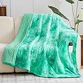 greenoak Heated Electric Blanket Throw, Faux Fur Sherpa Heating Blanket for Sofa Bed, Warm Winter Gifts for Women/Her, Heater Lap Blankets 5-Position Timer &10 Heating Levels 50''*60" Aqua