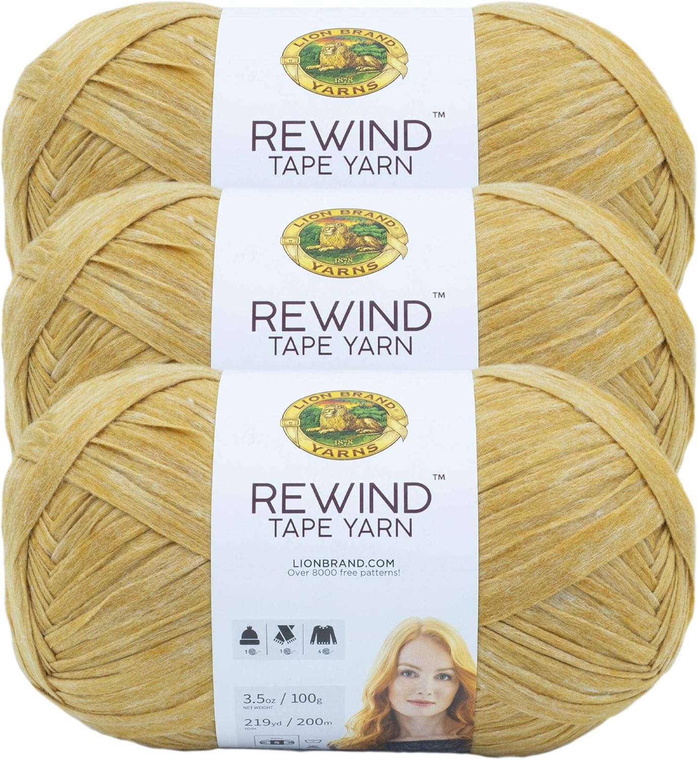 (3 Pack) Lion Brand Yarn Rewind Bulky Tape Yarn, Citronella Kitchen & Dining