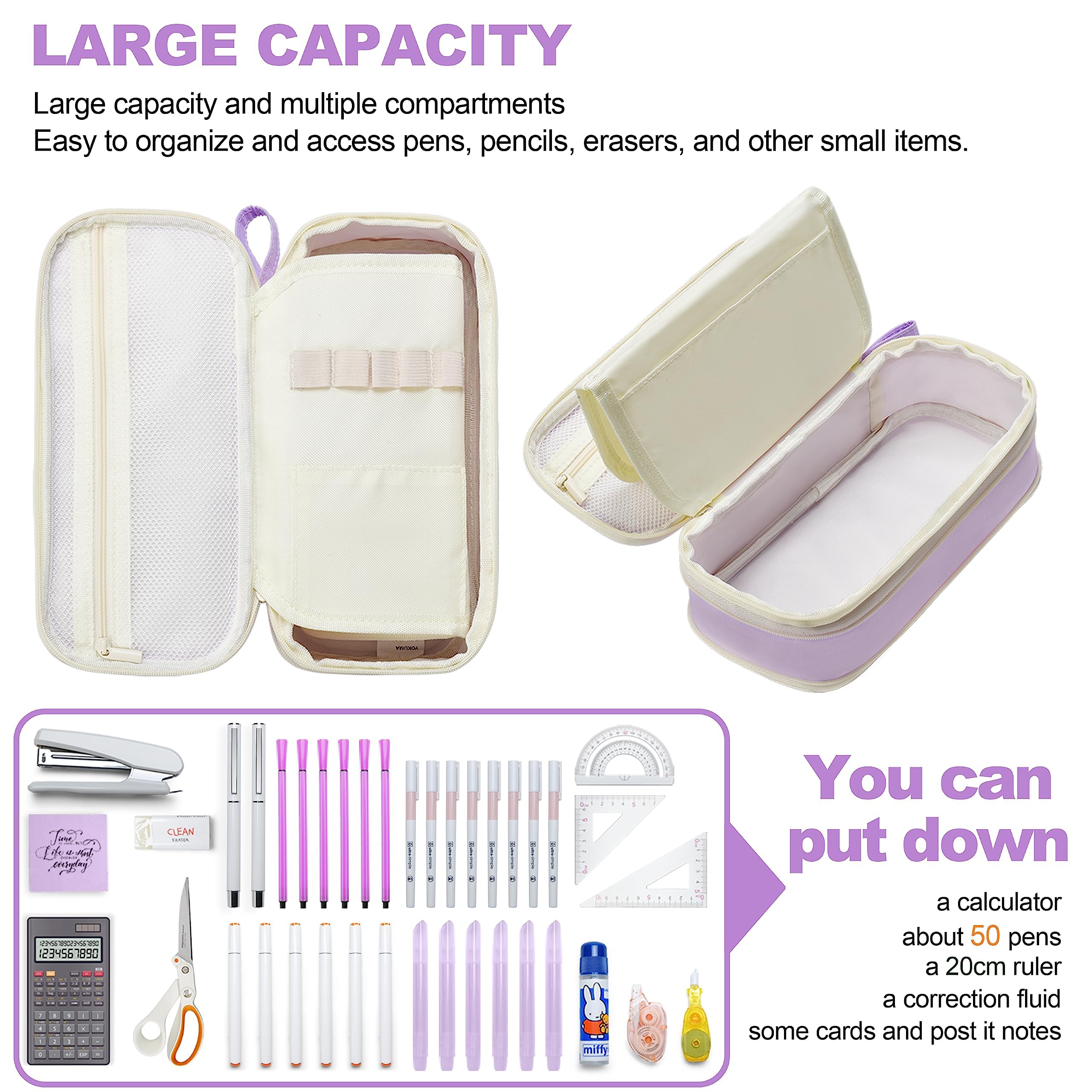 YOKUMA Pencil Case Cute Pencil Pouch for Girls Big Capacity Pen Bag Box, Kawaii Aesthetic College School Supplies for Student Teen Adults Preppy, Purple