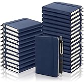 Aodaer 50 Sets Pocket Notebook Journal with Pens, 160 Pages, 3.5 x 5.5 Inch Mini Lined Journal Notebook A6 Leather Hardcover College Ruled Notepad with Pen Holder for School Office Gifts, Navy Blue