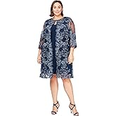 Alex Evenings Womens Plus Size Midi Scoop Neck Shift Dress with Jacket