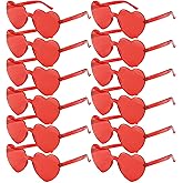 JOYIN 12 Pack Valentine Day Heart Shape Glasses, Rimless Sunglasses, Classroom Exchange Gift for Kids, Stylish and Safe Eyewear in Red, Rimless Glasses for Women and Girl, Party Favor Holiday Reward