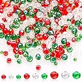 Kigeli 1350 Pcs Christmas Crystal Beads for Jewelry Making AB Bulk Faceted Glass Gemstone Beads for Christmas DIY Necklace Bracelet Earring (Red, Green, White, 4/6/8 mm)