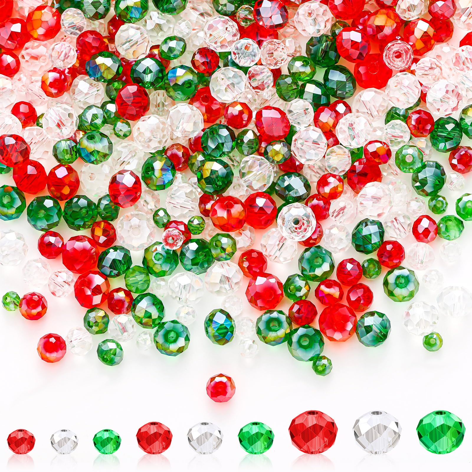 Photo 1 of 1350 Pcs Christmas Beads Christmas Crystal Beads for Jewelry Making AB Beads Bulk Faceted Glass Gemstone Beads for DIY Christmas Necklace Wristband Earring (Red, Green, White, 4/6/8 mm)