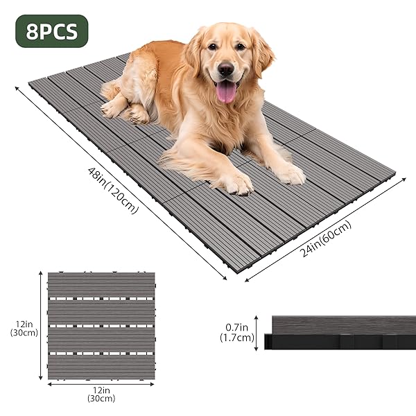 SUMMERTRAIL DOG KENNEL FLOORING OUTDOOR FLOORING DECKING FOR DOG WATERPROOF DOG TRAINING PLATFORM, PORTABLE DECK FOR PET ENCLOSURES (12 X 12 INCHES, 8PCS)