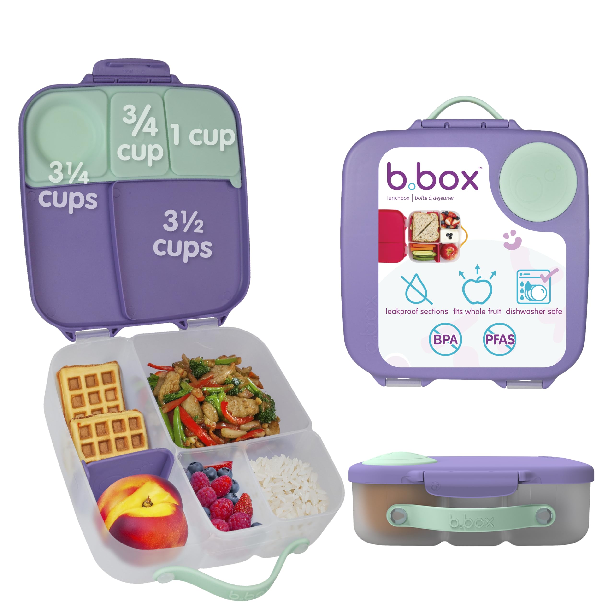 b.box Lunchbox | Large Bento Box with 4 Compartments (2 Leakproof), Removable Divider, Gel Cold Pack | Ideal for School | from 3+ | 2L Capacity