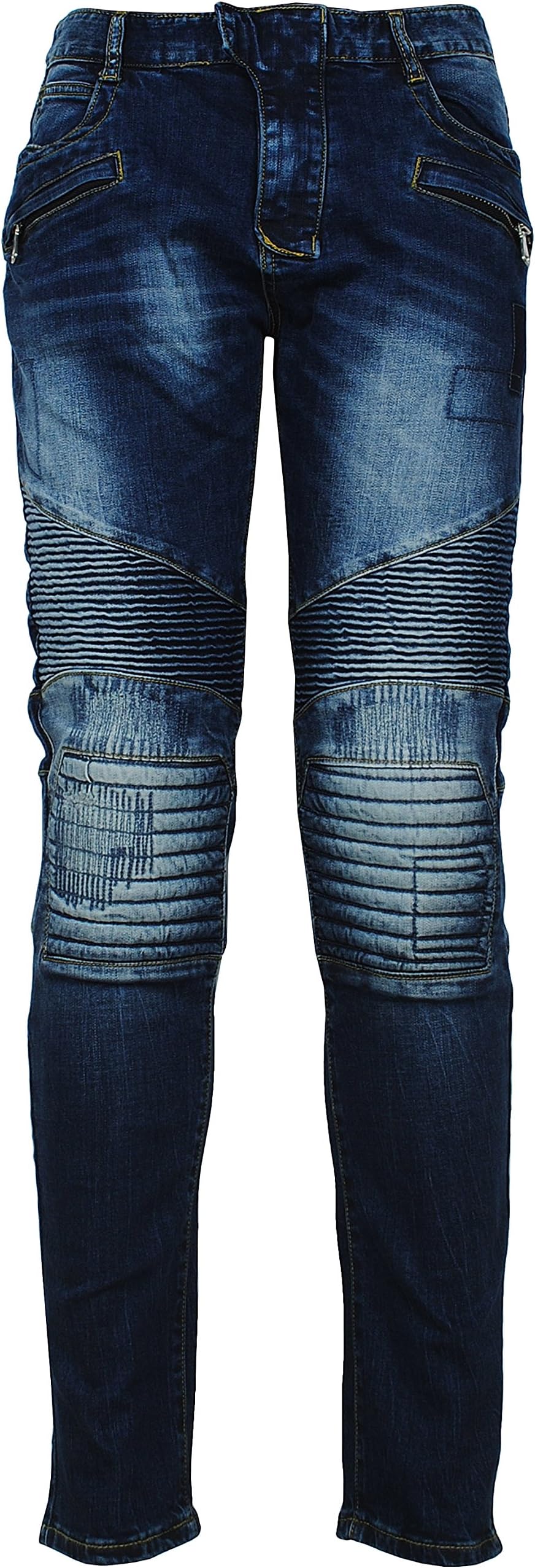 ANGEL COLA Men's Biker Slim Distressed Washed Cotton Cargo Jeans Denim 30