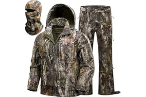 NEW VIEW Camo Hunting Clothes for Men, Quiet Warm Fleece Lining, Cold Weather Deer Hunting Jacket and Pants with Face Mask