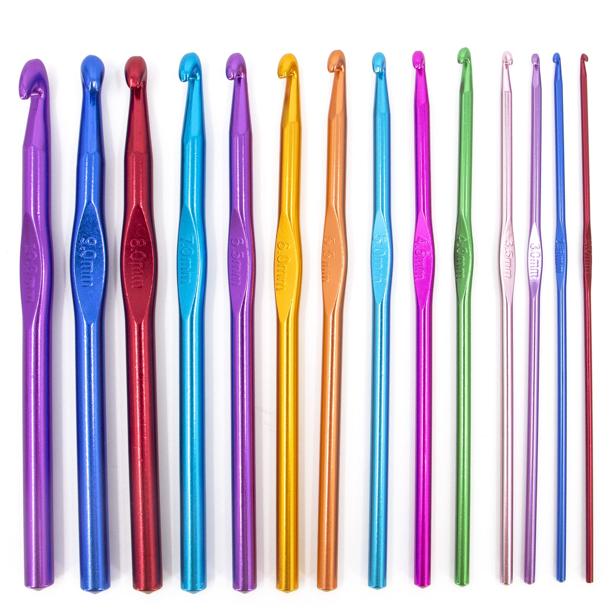 Time to Sparkle 14pcs Crochet Hooks Set Multicolor Aluminum Crochet Hooks Knitting Needles Craft 2mm, 2.5mm,3mm, 3.5mm, 4.0mm, 4.5mm, 5.0mm, 5.5mm, 6mm, 6.5mm, 7mm, 8mm, 9mm, 10mm