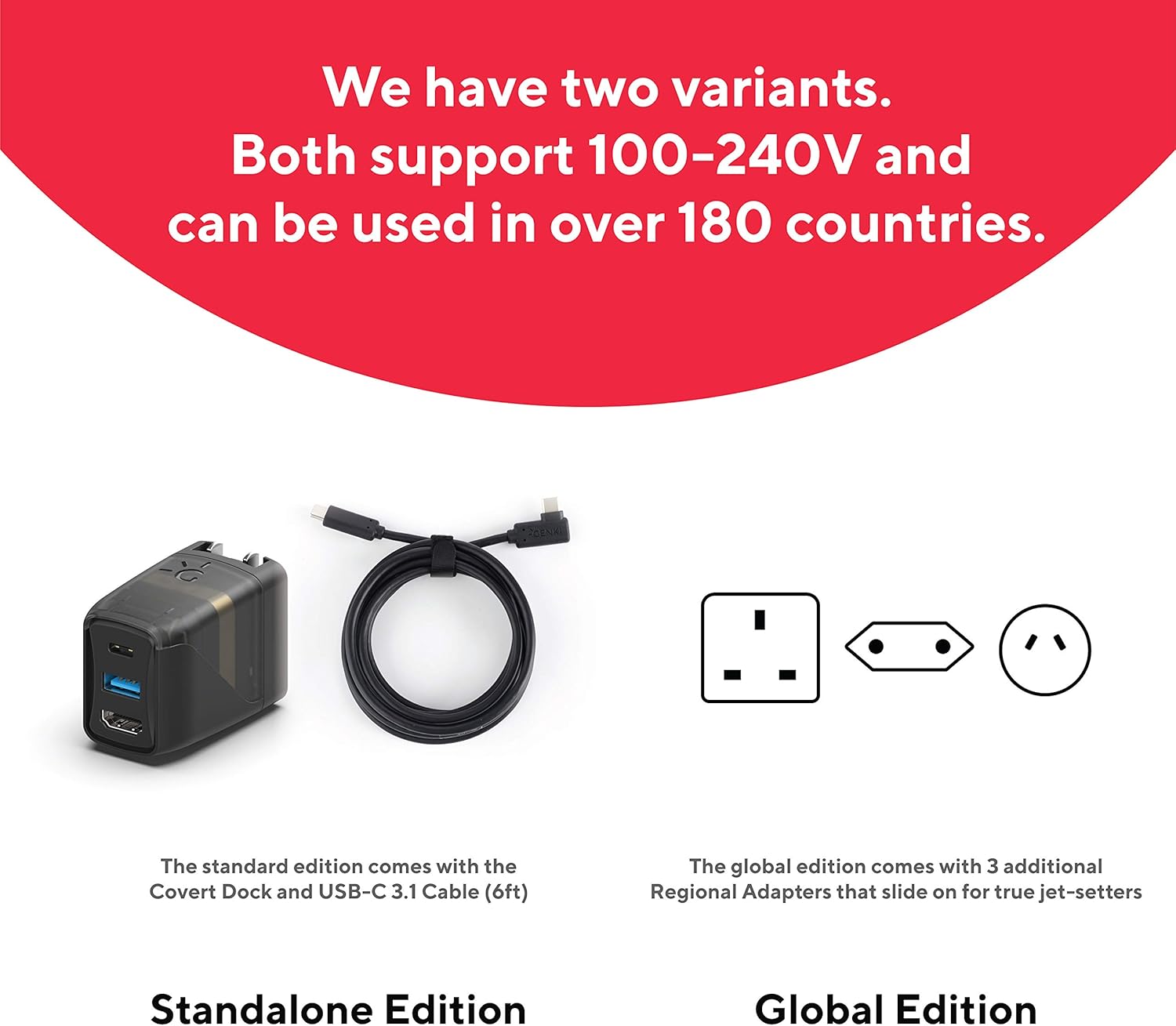 Human Things GENKI Global Covert Dock for Nintendo Switch - Ultra Portable Dock and USB-C 3.1 Cable for TV Docking & Charging, Additional 3 Regional Adapters Included: Computers & Accessories