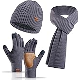 timecity Winter Beanie Hat Scarf Gloves Set for Women 3 in 1 Set Fleece Knitted Hat Warmer Scarf Touchscreen Gloves