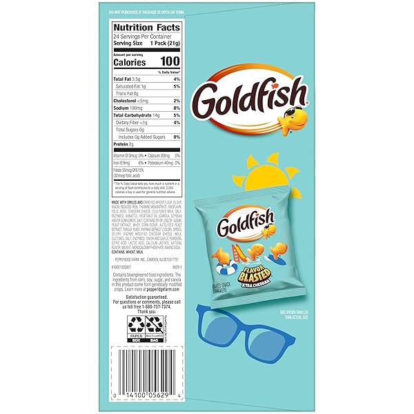 GOLDFISH FLAVOR BLASTED XTRA CHEDDAR CHEESE CRACKERS, 24 SUMMER SNACK PACKS