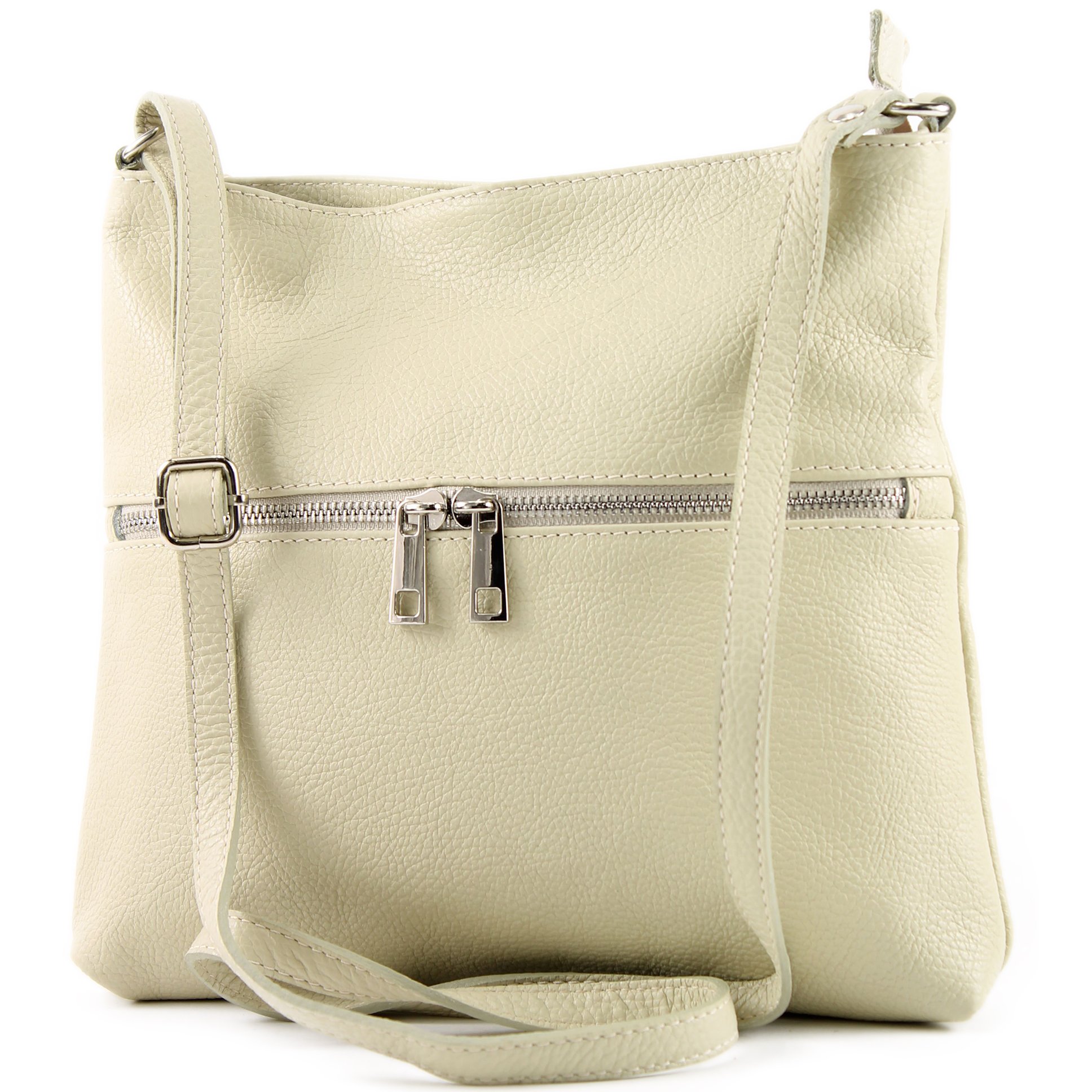 modamoda de - T144 - ital leather shoulder/shoulder bag, Colour:cream Beige