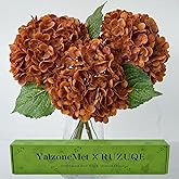 YalzoneMet 3 Pcs Orange Brown Hydrangea Artificial Flowers 21‘’ Real Touch Latex Hydrangea Fake Flowers for Fall Home Decor Party Kitchen Bedroom Bronze Vintage Flower Table Centerpieces