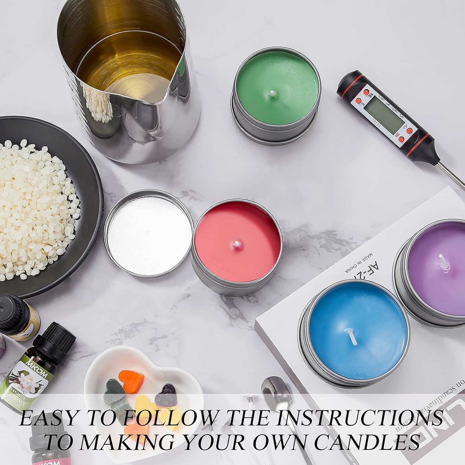 Complete Candle Making Kit, DIY Candle Making Kit for Adults, Candle Making Supplies Kit Including Beeswax, Wicks, Rich Scents, Dyes, Melting Pot, Tins