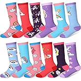 Cuffbow 12 Pairs Girls Unicorn Long Socks Kids Knee High Soft Cotton Socks for Girls 5-8 Years Soccer Cheerleaders Child Gift