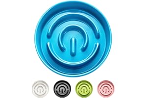 MOPANG Ceramic Slow Feeder Dog Bowl for Small Breed, Slow Feeder Cat Bowl, 0.6 Cup Slow Eating Dog Bowl, Puzzle Bowl for Small Dogs and Cats, Maze Bowl, Preventing Choking, 6in, Blue