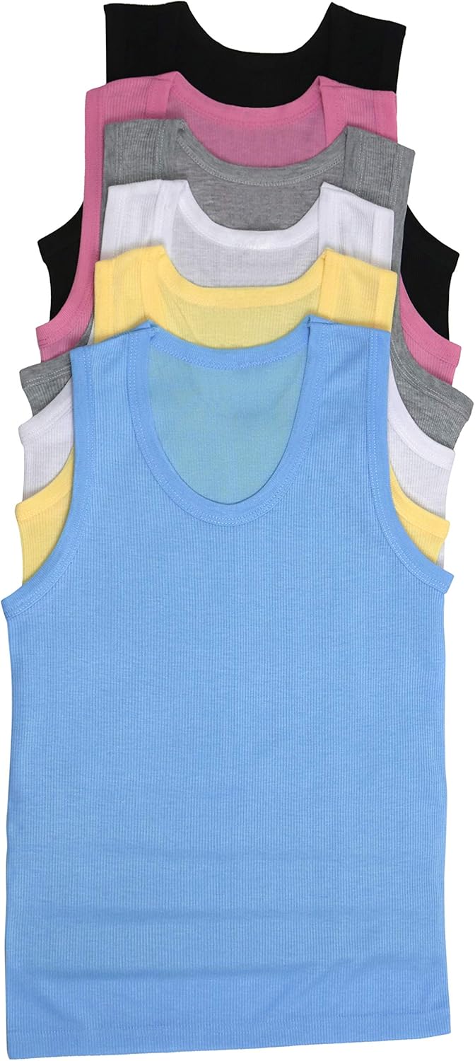 ToBeInStyle Girl’s Junior’s Pack of 6 100% Cotton Ribbed Essential Tank Tops: Clothing