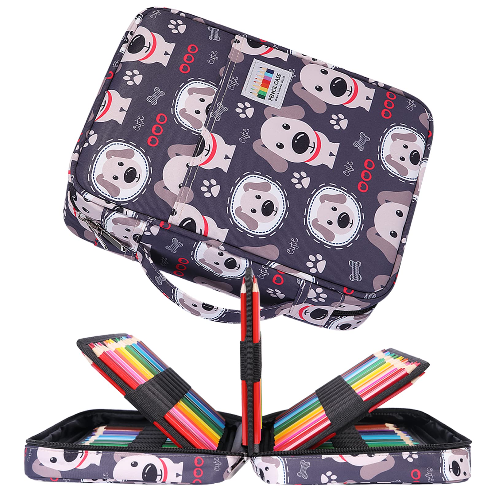 JAKAGO Large Pencil Case Big Capacity Holds 220 Colored Pencils,Portable Waterproof Storage Stationery Bag,Great Gift for Women/Man/Student/Artist (Dog)