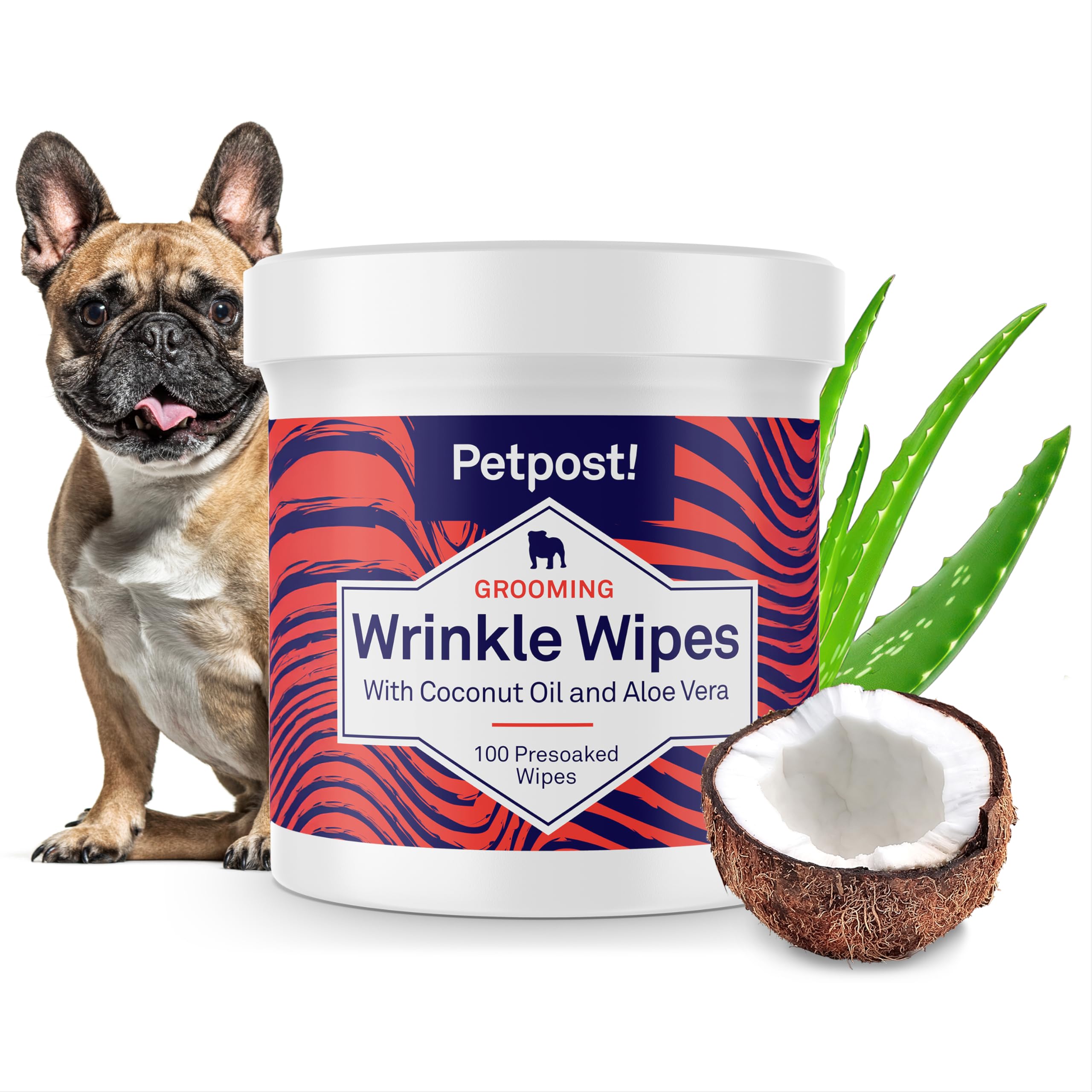 Petpost | Bulldog Wrinkle Wipes for Dogs - Cleans and Soothes Pug Wrinkles and Folds - Ultra Soft Cotton Pads in Coconut Oil Solution 100 ct