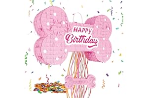 MUWOOB Dog Bone Pinata for Puppy Birthday Party Decorations, Pull String Pinata for Dog Themed Party Supplies, Pink Bones (16 x 10 x 3 inches)
