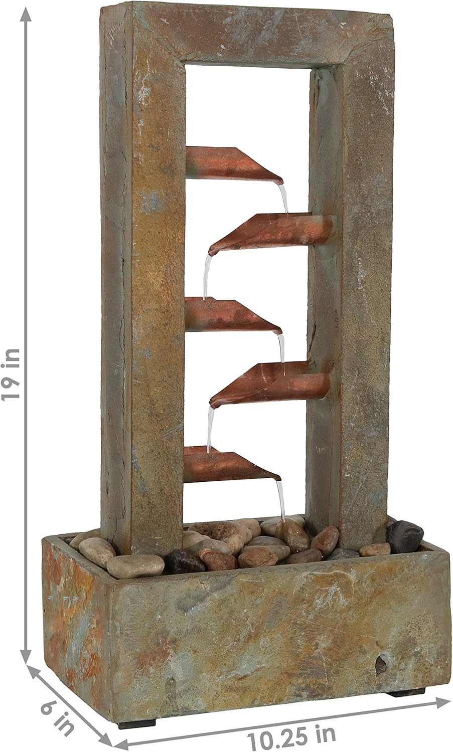 Sunnydaze 5-Tiered Copper and Slate Flowing Indoor Tabletop Fountain - Contemporary Stone Water Feature - Tranquil Decorative Accent for Home or Office - 19-Inch: Kitchen & Dining