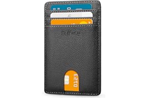 Buffway Mens Slim Wallet, Minimalist Thin Front Pocket Leather Credit Card Holder with RFID Blocking for Work Travel