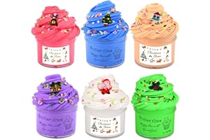 Afofall Slime Kit- 6 Pack Butter Slime Toy Butter Slime with Cute Xmas Charms, Super Soft Scented Non-Sticky, Perfect Christmas Stocking Fillers Fidget Toys Birthday Gifts for Girl and Boys
