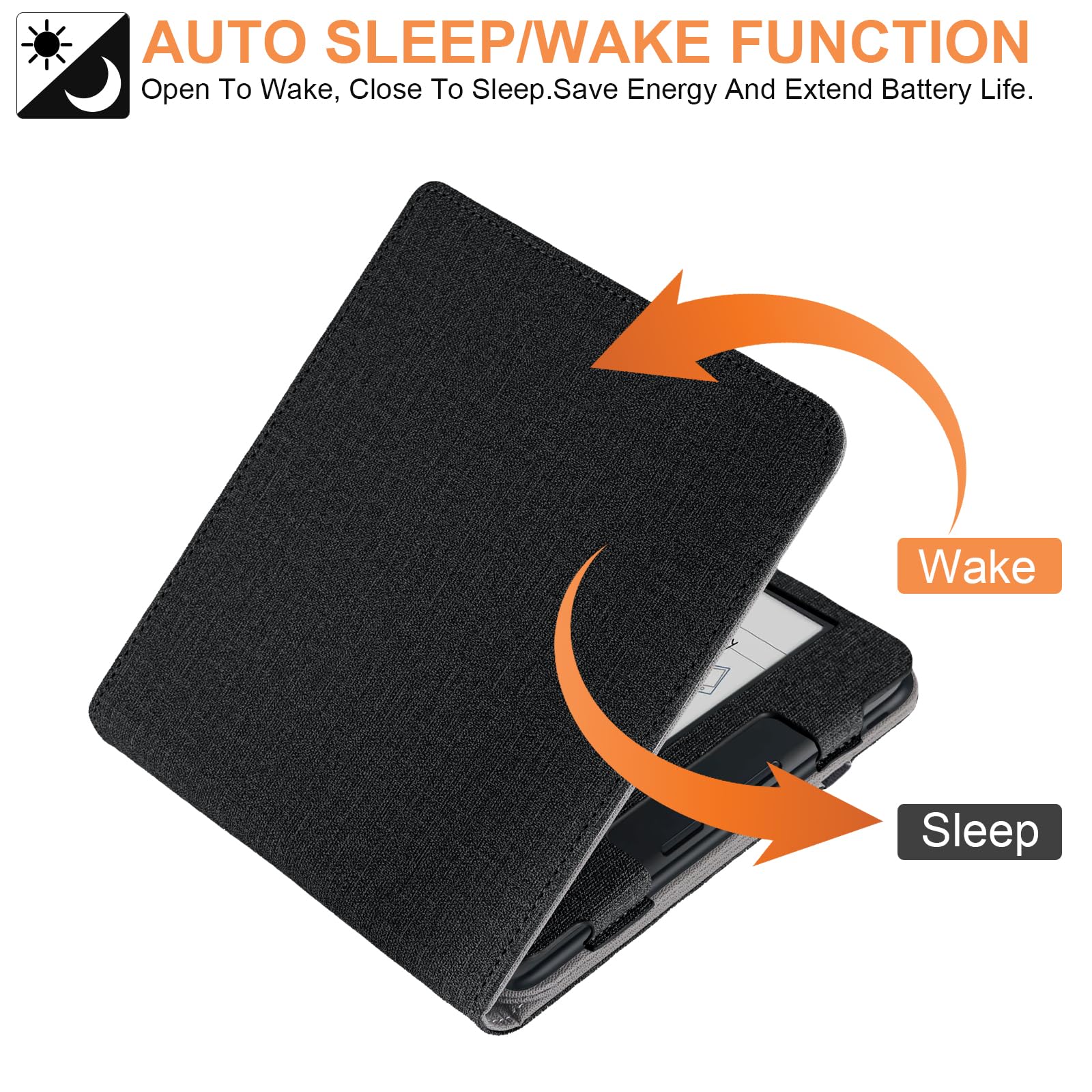 for Kobo Libra Colour Case with Pen Holder,Sleep Cover for Kobo Libra 2 Case with Hand Strap,Black