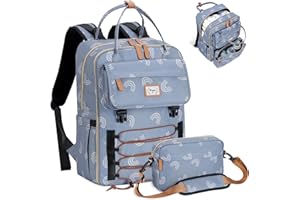 Tonyeee Baby Diaper Bag Backpack, Large Diaper Bag with Removable Cross Body Bag & 2 Compartments, Baby Bag for Boys & Girls, Travel Diaper Bags, Grey Rainbow