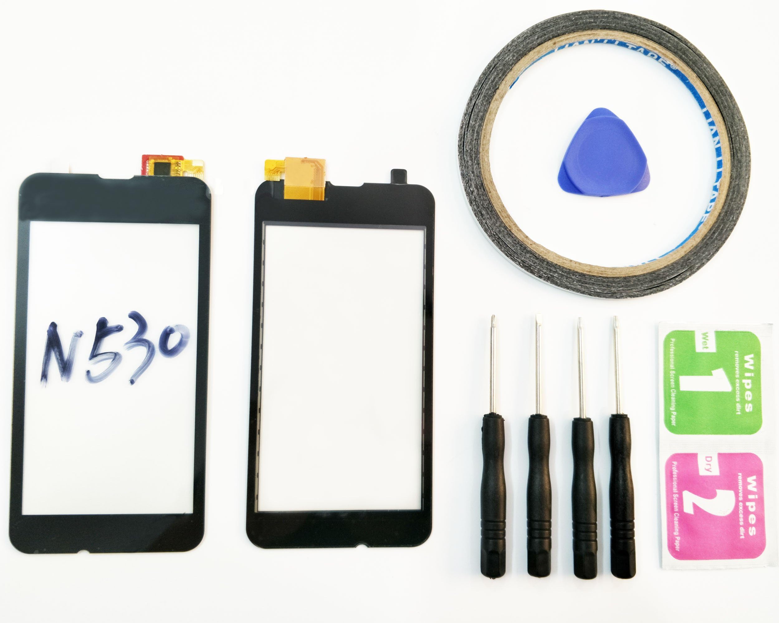 JRLinco For Microsoft Nokia Lumia N530 530 Glass Screen Display Touchscreen Replacement part（Without LCD） For Nokia N530 Black + Tools & Double-sided adhesive + Cleaning alcohol Wiping package