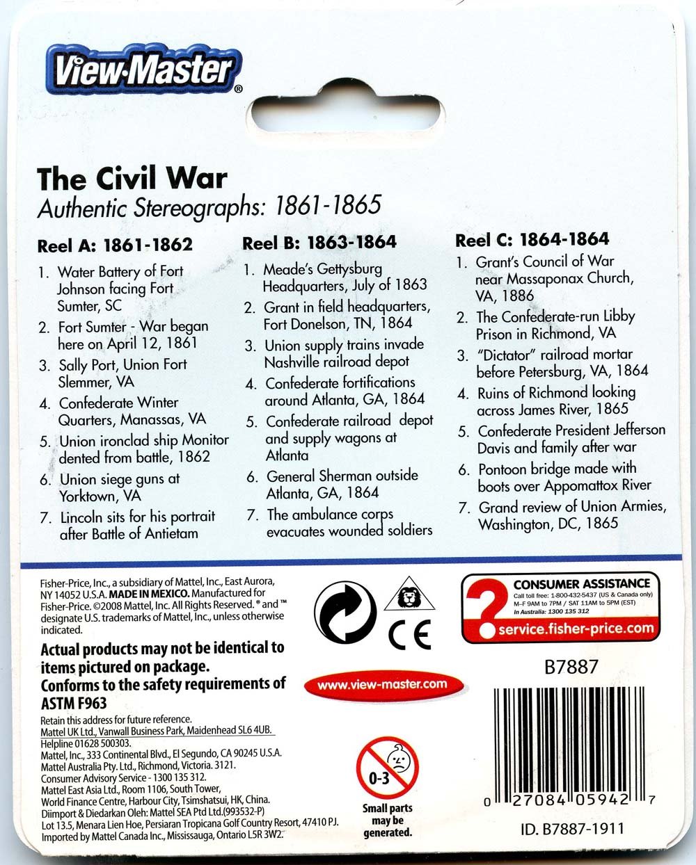 Civil War - Authentic Stereographs 1861-1865 - Classic ViewMaster 3 Reels on Card- New