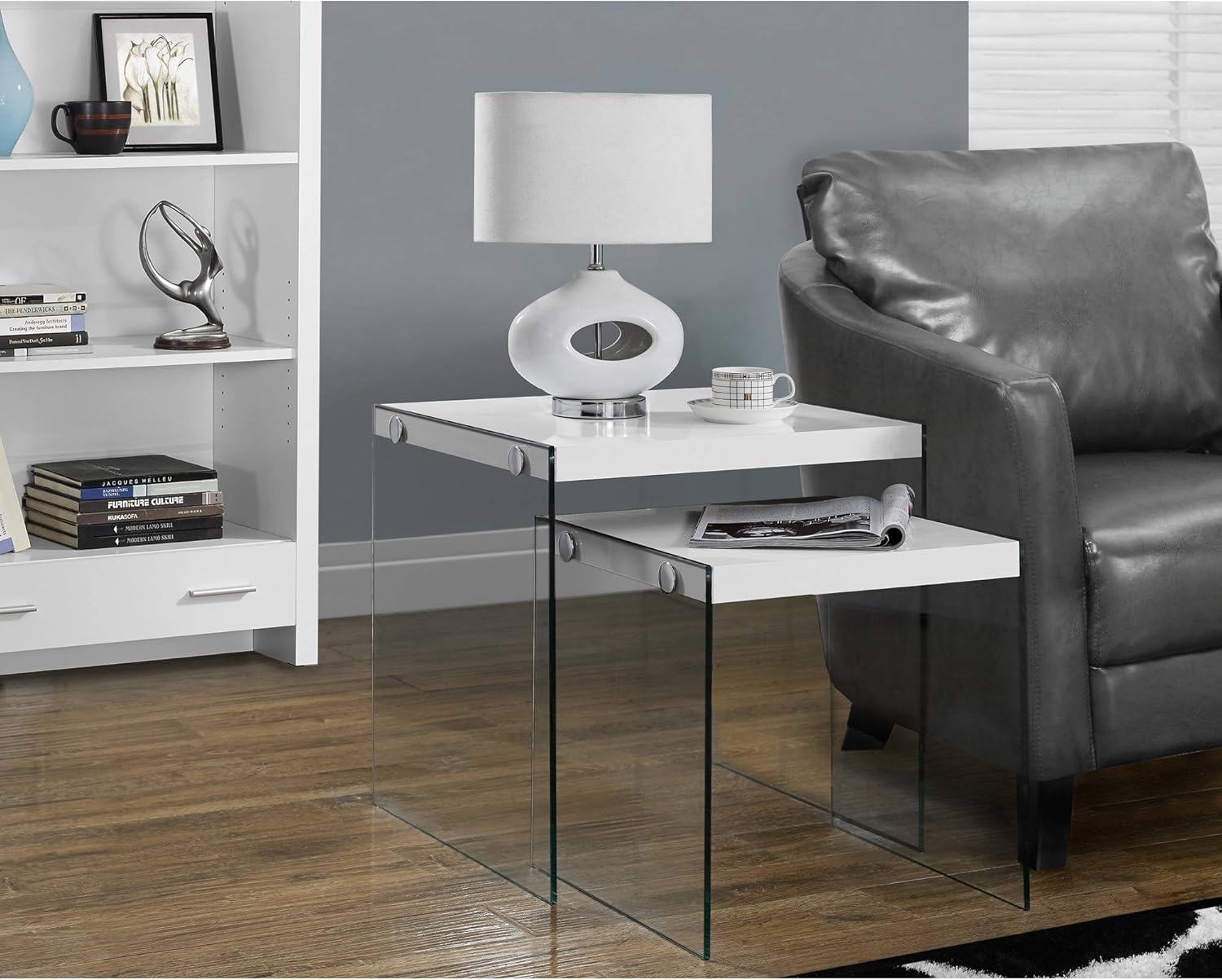 Monarch Specialties ,Nesting Table, Tempered Glass, Glossy White: Furniture & Decor
