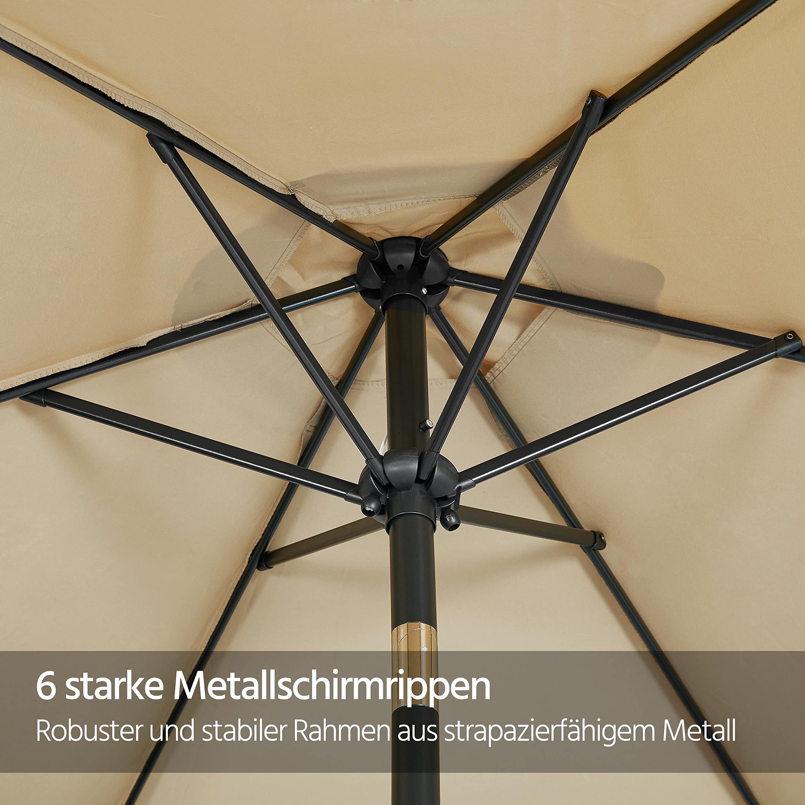 Yaheetch Sonnenschirm Ø 230cm Marktschirm Gartenschirm mit Kurbel Wasserdicht Terrassenschirm Rund Sonnenschutz 8
