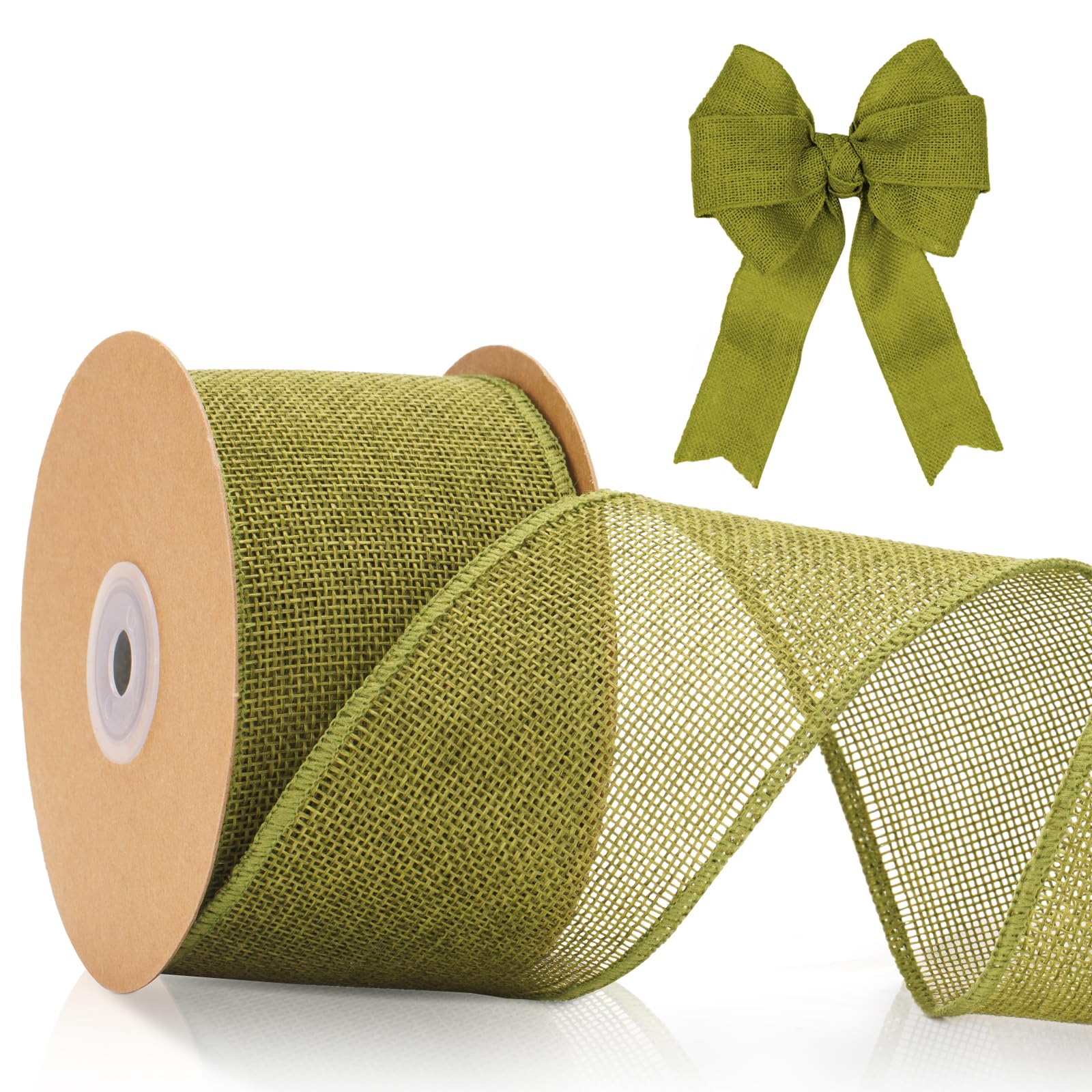 jijAcraft Sage Green Wired Burlap Ribbon: 6.4CM Wired Hessian Ribbon 10m Natural Hessian Ribbons Rustic Burlap Ribbons for Gift Wrapping, Bows, DIY Crafts, Wedding, Christmas Decoration