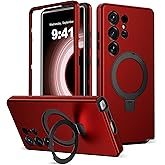 DuiDuiQ Designed for Samsung Galaxy S25 Ultra Case with Magnetic Ring Stand [Compatible with Mag-Safe][Military Grade Drop Protection][Build in Kickstand] S25 Ultra Phone Case 6.9",Red 251008