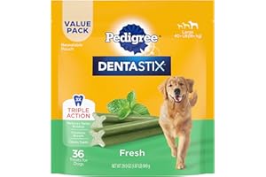 Pedigree Dentastix Large Breed Dog Treats, Fresh Flavor, 1.87 lb. Bag (36 Treats)