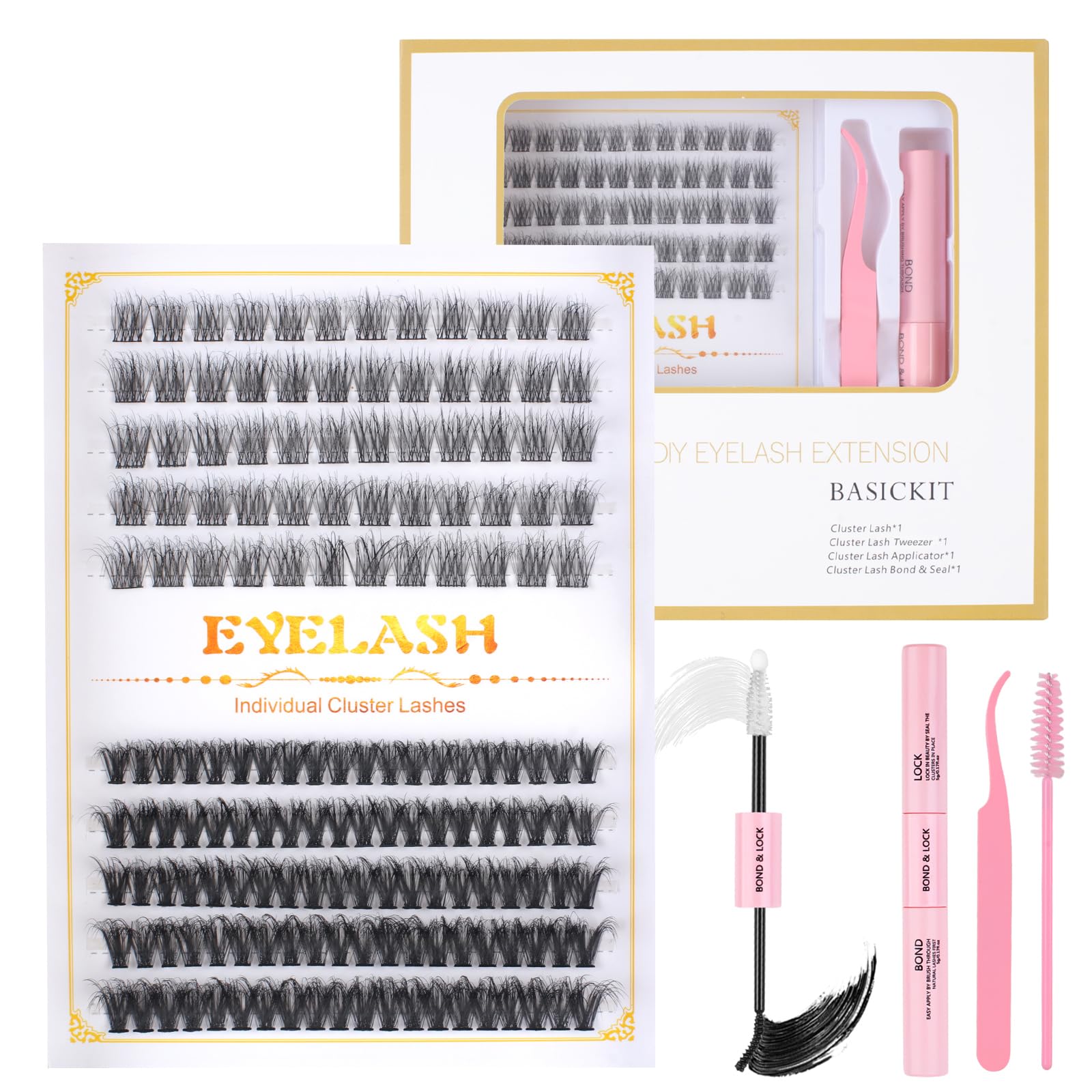 Fenshine Cluster Lashes Individual Lashes Wide Stem C/D Curl 9-15mm Length DIY Eyelash Extension Individual Soft False Lashes for Personal Use at Home (Clearance Items, Yellow Box)