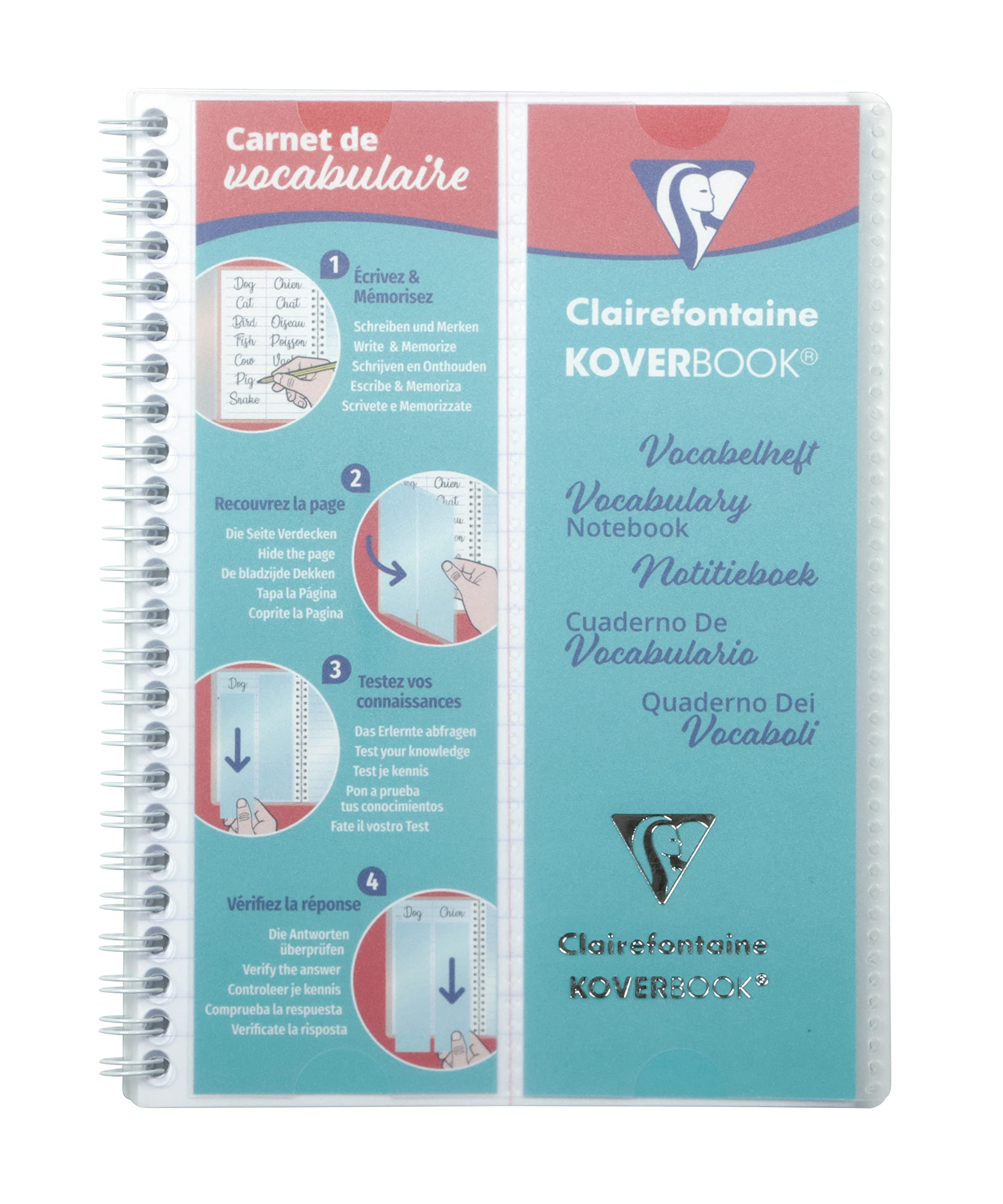 Clairefontaine 161820C - Colourless Koverbook Vocabulary Notebook - A5 14,8x21cm - 100 Lined Pages with Margin + 2 Flaps + 4 Removable Tabs - 90 g White Paper