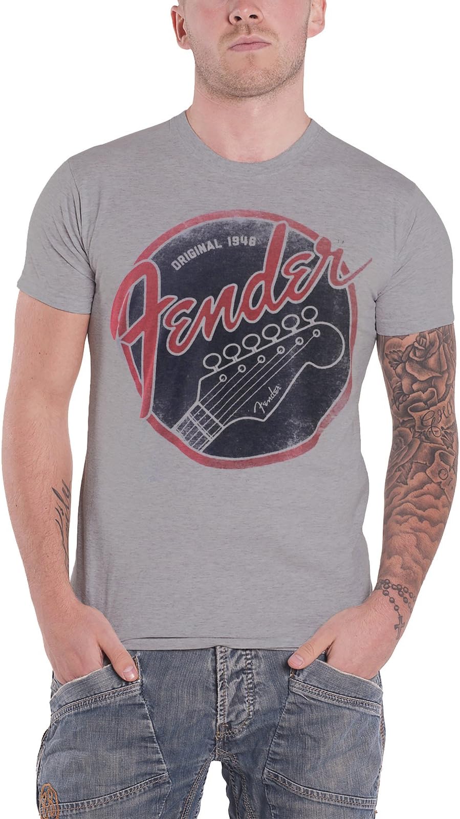 Fender T Shirt Original 1946 Logo Official Mens Grey