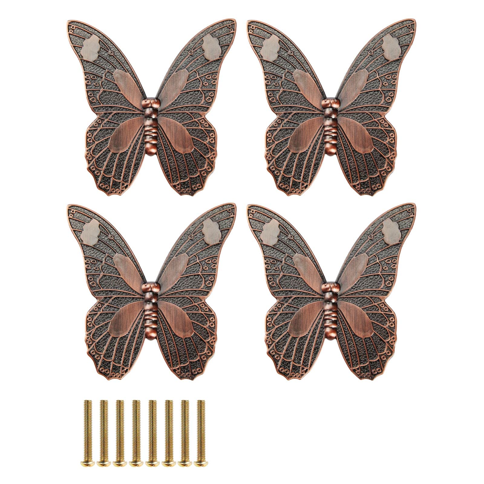 EMSea 4pcs Butterfly Drawer Handle Creative Drawer Knob Butterfly Shape Cabinet Knob Pull Handles for Cabinet Drawer Wardrobe Cupboard Wooden Box Case Red Bronze Large
