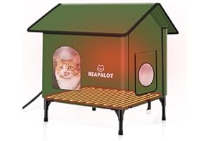REAPALOT Large Heated Cat House for Outside Pet in Winter, Insulated Outdoor Feral Kitten Shelter with Pet Heating Pad, Eleva