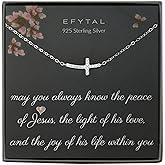 EFYTAL Baptism Gifts for Girl, Dainty Sterling Silver Sideways Cross Necklace for Women, Religious Gifts for Women, First Communion for Girls or Teen, Kids Cross Necklace 8-12, Christian Jewelry